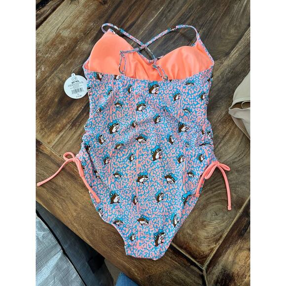 NWT Buc-ee's Women's Pink Blue Leopard Print One Piece Swimsuit Size XL - Picture 7 of 8
